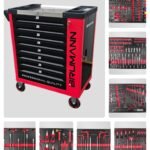 Brumann werkplaatswagen – 8 laden, 6 gevuld + zijkast + 2 momentsleutels