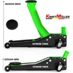 Cric hydraulique Kraft Müller professionnel 3 Tonnes, Haut. de levage 46cm, Levée rapide avec système double-pompe, Noir/Vert – Image 3